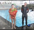 Jeanette Ottesen races journalist in a strawberry outfit