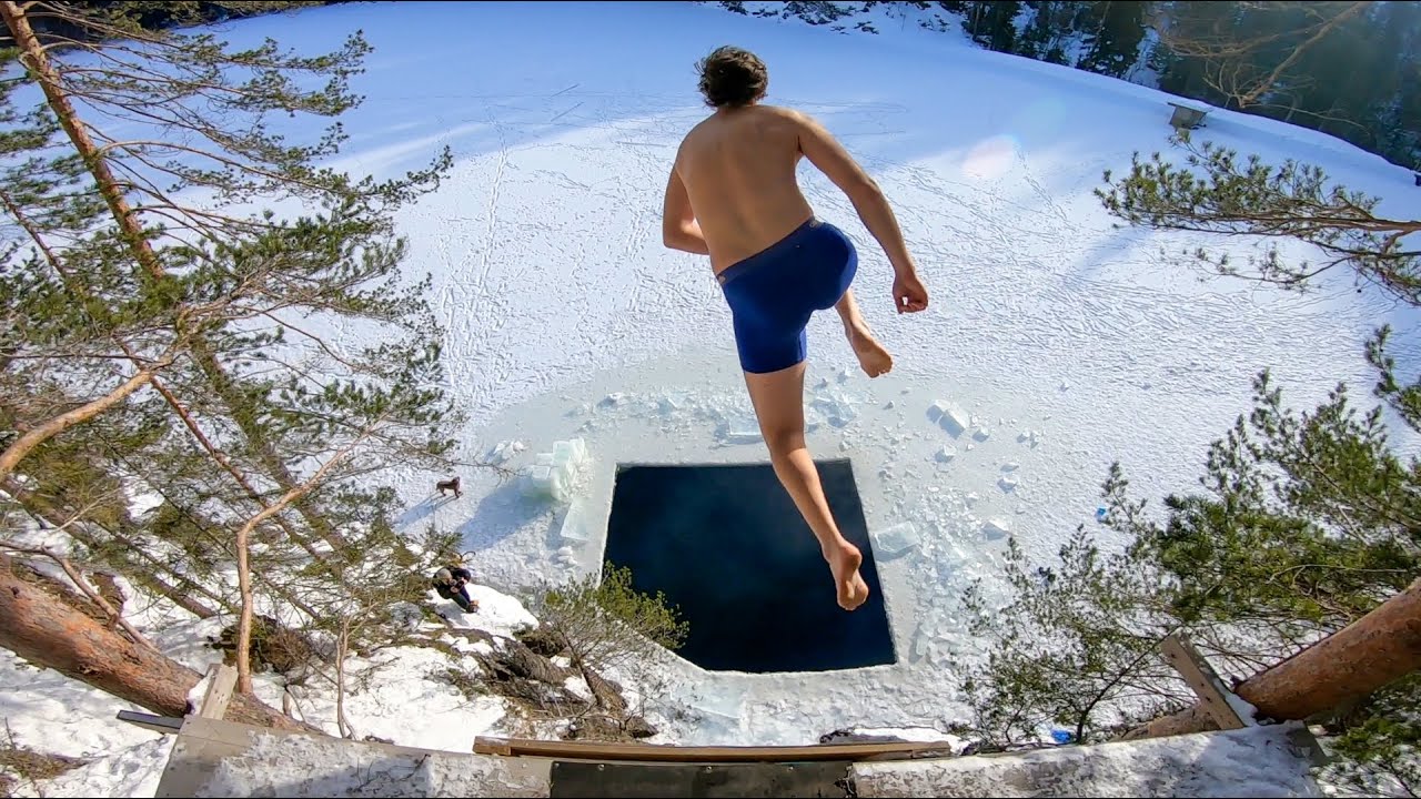 Cliff Jumping Through a Hole on a Frozen Lake