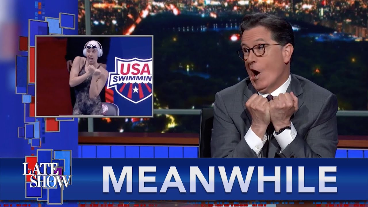 Meanwhile… Olympic Swimmer’s Warmup Dance Goes Viral | The Late Show With Stephen Colbert