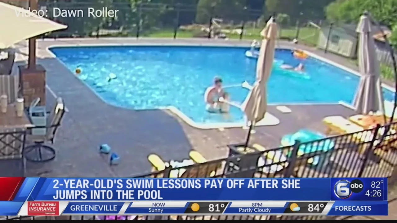 2-Year-Old’s Swim Lessons Pay Off After She Jumps Into the Pool | WATE 6 On Your Side