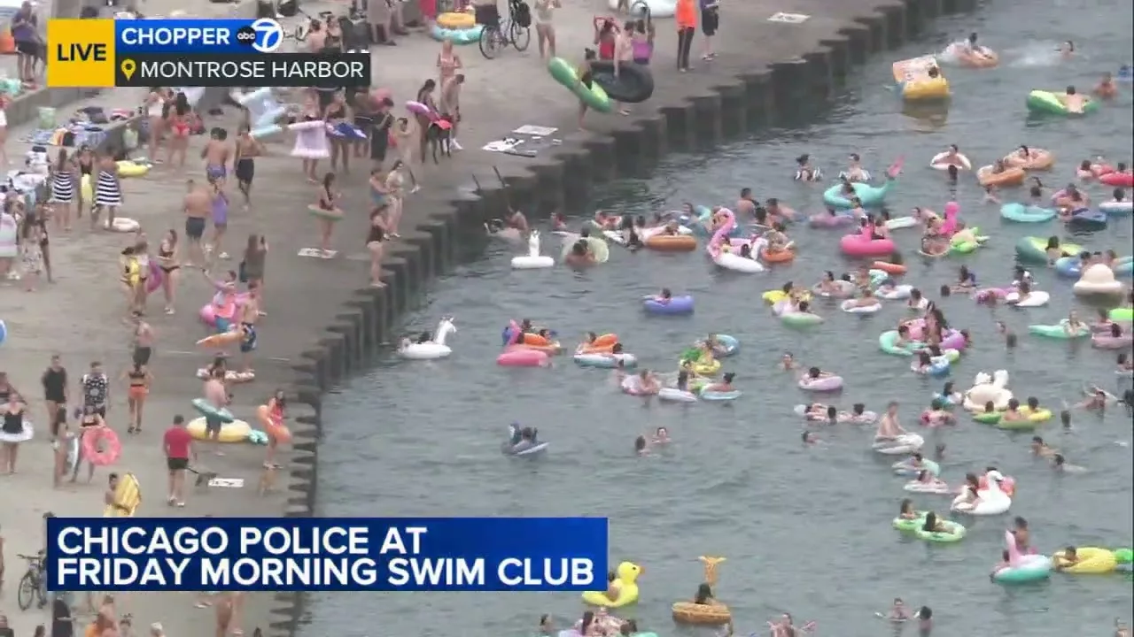 Chicago Police Monitor as Hundreds Show Up at Montrose Harbor Despite Friday Swim Club Cancellation | ABC 7 Chicago