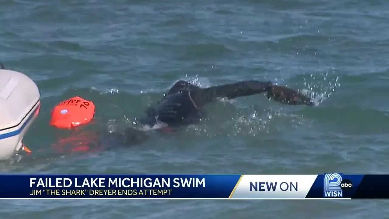 ‘The Shark’ Ends 83-Mile Swim Across Lake Michigan Early Due to Strong Winds, Waves | WISN 12 News